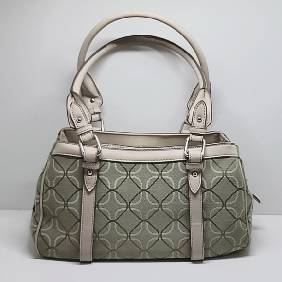 Nine West Green Print Fabric Handbag Satchel Purse - Picture 2 of 11